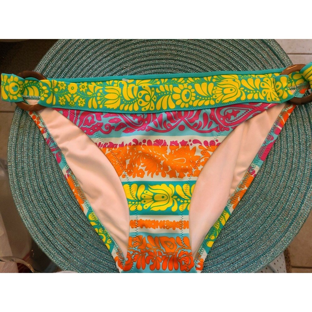 Victoria’s Secret Hipster Swim Bottom With Resin Ring Detail Neon multicolor M